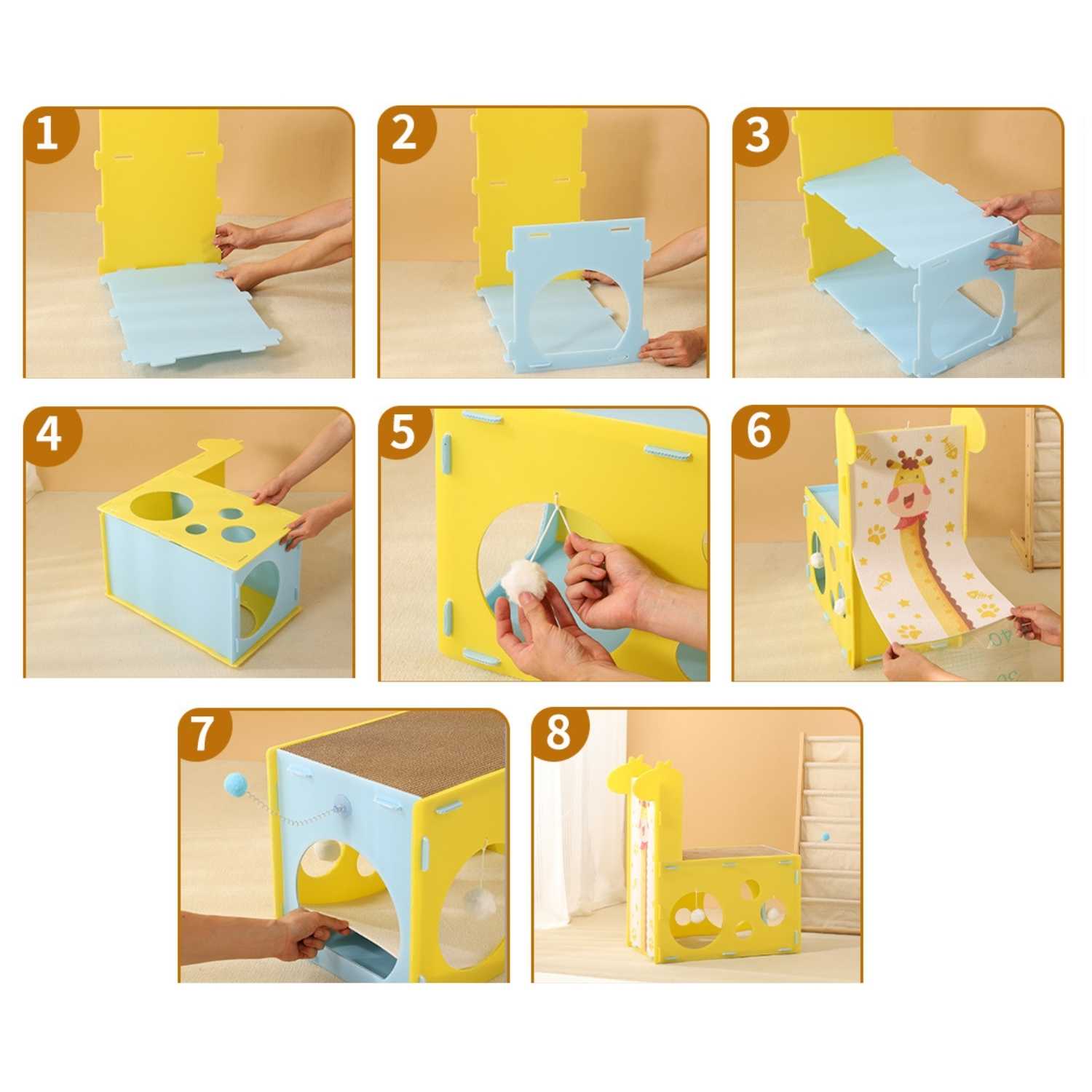 kattenbed tunnel giraffe stapsgewijze montagehandleiding